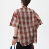 Men's Cool Plaid Short Sleeve Pocket Vintage Shirt