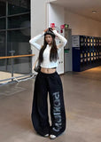 American Style Letter Print Wide Fit Sweatpants