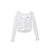 Women Spicy Lace Trim Long Sleeve T-shirt
