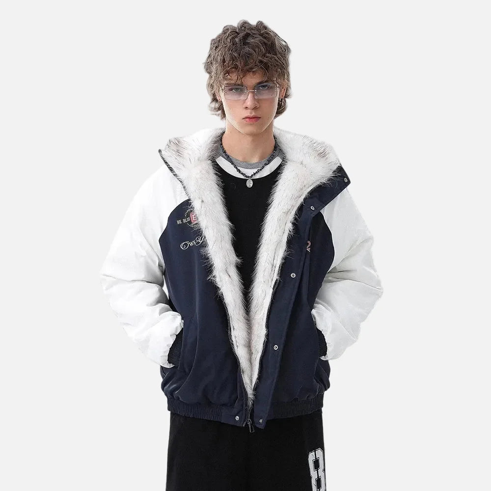 Flattering Paneled Fur Collar Raglan Sleeve Jacket