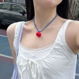 Blue Beaded Tomato Pendant Chain Necklace
