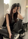 Y2K Wide-leg Black Ripped Denim Jumpsuit