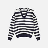 Contrast Color Loose Fit V-Neck Knitted Sweater