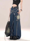 Y2K Distressed Star Patch Flare Jeans