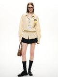 Yellow Striped Patchwork Pleated Dress Shirt