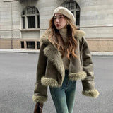 Women Classic Warm Faux Suede Zipper Leather Jacket