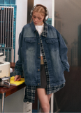 Women Cool Plaid Retro Denim Jacket