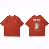 Oversize Japanese Kanji Letter Embroidered Drink T-Shirt