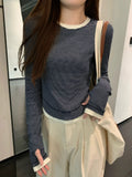 Vibrant Striped Long Sleeve Round T-shirt