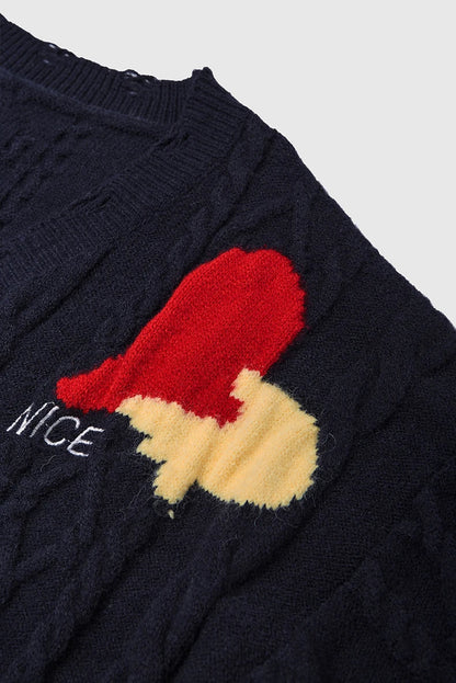 Abstract Patch Cable Knit Sweater