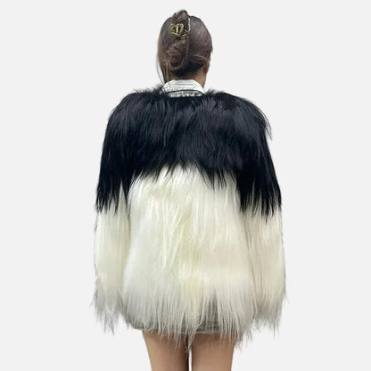 Luxury Mixed Color Goat Faux Fur Wool Jacket