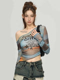 Women Gothic Mesh Long Sleeve T-Shirt