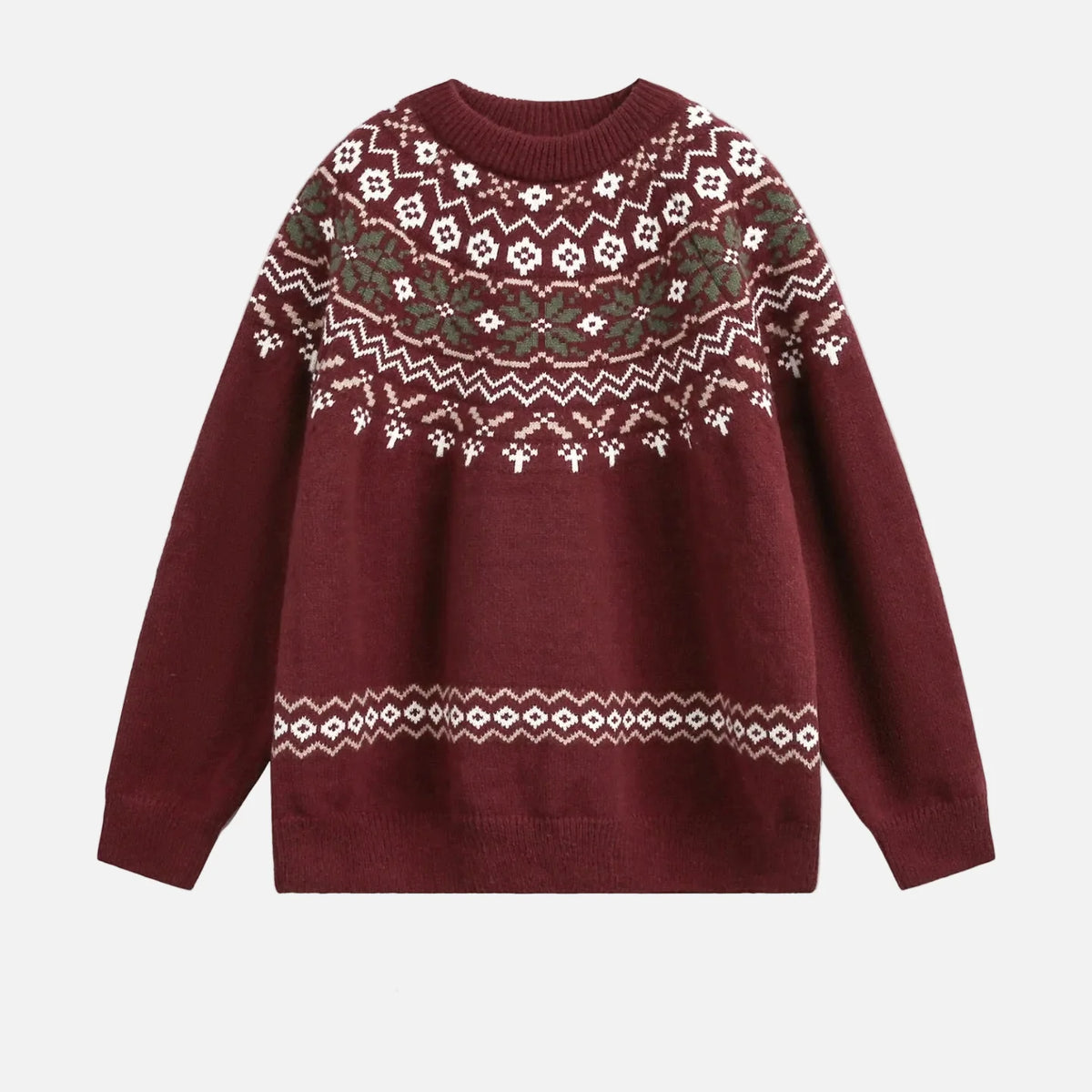 American Style Oversized Fair Isle Crewneck Sweater