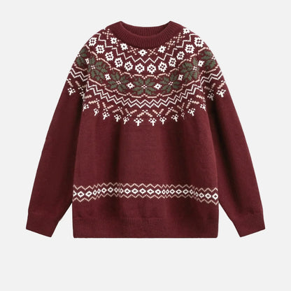 American Style Oversized Fair Isle Crewneck Sweater