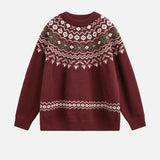 American Style Oversized Fair Isle Crewneck Sweater