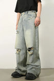 High End Blue Loose Ripped Jeans