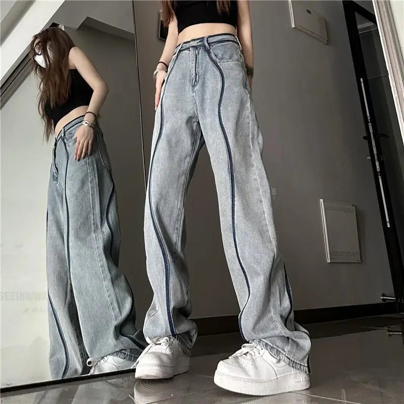 High Waisted Panelled Straight Leg Jeans