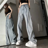 High Waisted Panelled Straight Leg Jeans