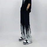 Flattering Contrast Color Tassel Loose Jeans