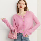 Women Pink French Knitted Button Cardigan
