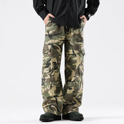 Streetwear Elastic Waist Vintage Camo Cargo Pants
