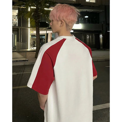 Contrasting Color Casual Round Neck T-Shirt