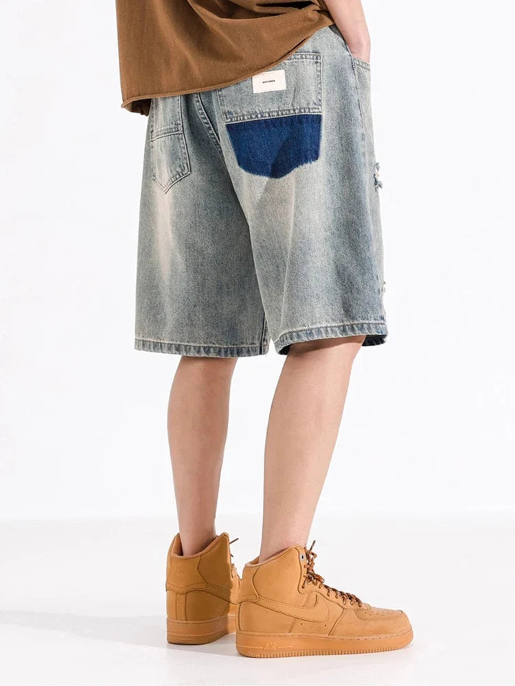 Streetwear Vintage Patchwork Distressed Denim Short
