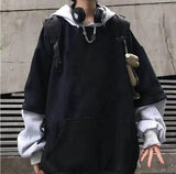 Y2K Streetwear Black Oversize Patchwork Hoodie