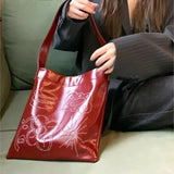 Stylish Retro Print Red Leather Tote Bag
