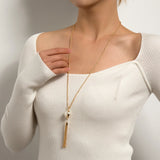 Elegant Pearl Tassel Pendant Long Necklace