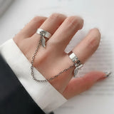 Geometric Punk Rings Set With Wrist Chain
