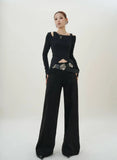 Black Irregular Slim Long Sleeve T-Shirt
