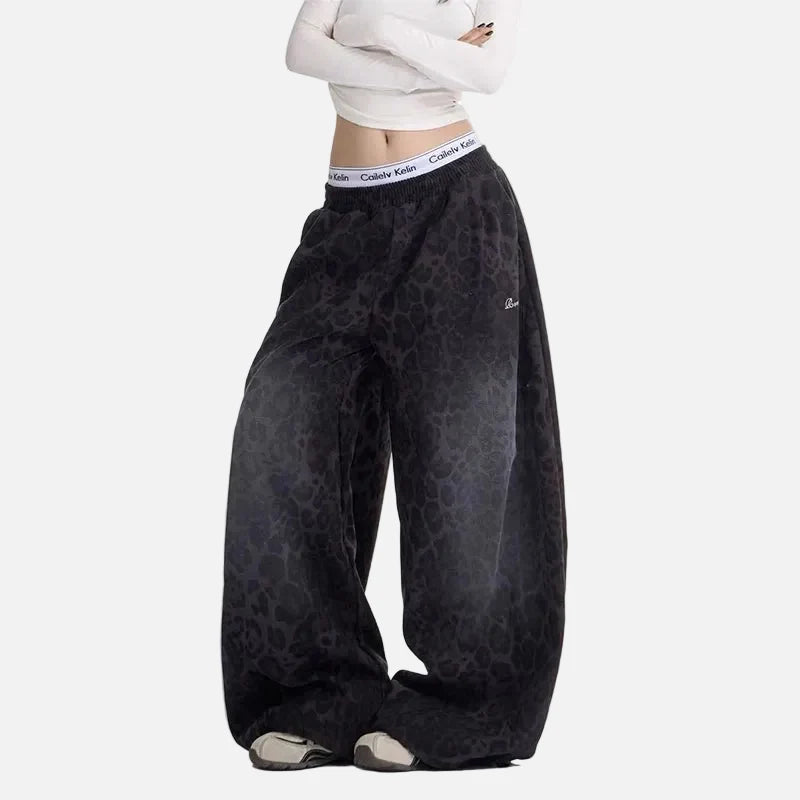 Y2K Leopard Print Sports Oversized Sweatpants