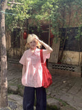 Pink Sheer Striped Blouses Summer Shirt