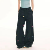 Vintage Star Embroidered Wide-Leg Pants