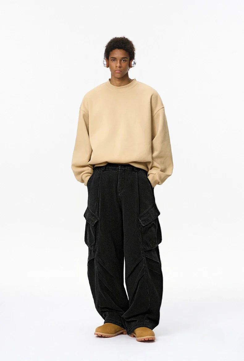 Streetwear Wrinkle Design Cargo Wide Leg Pants