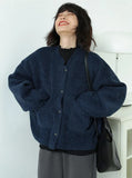 Women Classic Vintage Navy Blue Warm Cardigan