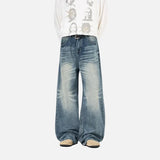 Elevated Cracked Washed Loose Fit Wide Leg Jeans