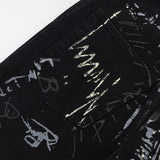 Gothic Graffiti Print Denim Pants