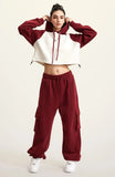 Women's Brick Color Block Cropped Hoodie