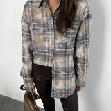 Fashionable Plaid Long Sleeve Casual Blouse Shirt