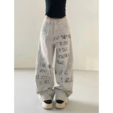 Cool Retro American Letters Print Loose Jeans