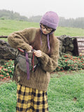 Women Vintage Green Knitwear Casual Sweater