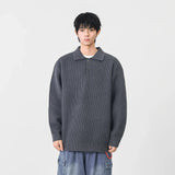 Y2K Cozy Ribbed Knit Polo Collar Sweater