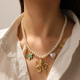Golden Octopus Heart Pearl Pendant Necklace
