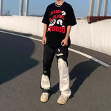 Irregular Stitching Black White Slim Jeans