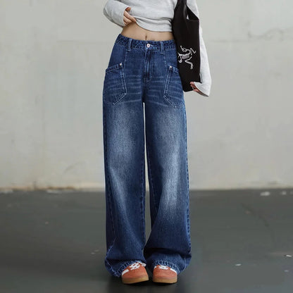 Mid Waist Multipocket Wide Leg Jeans