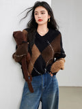 Cozy Scottish Diamond Grid Knit Sweater
