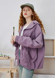 Minimalist Pleated Loose Fit Hooded Windbreaker Jacket
