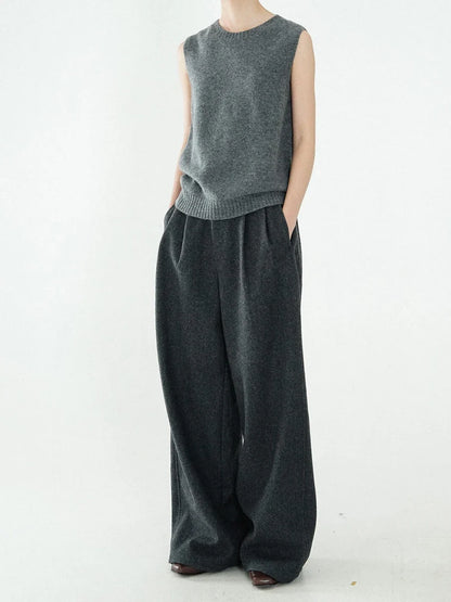 Chic Solid Gray Wide Leg Pants